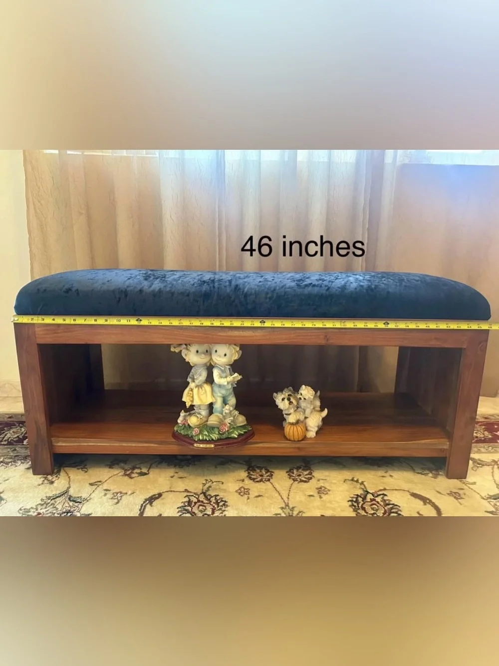 Wood Bench with Royal Blue Seat - Home Accent